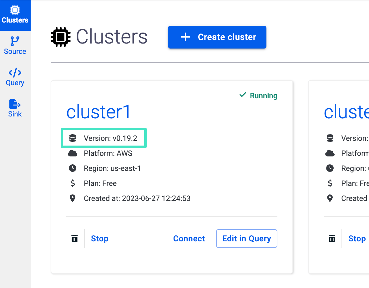 Check RisingWave verison of clusters