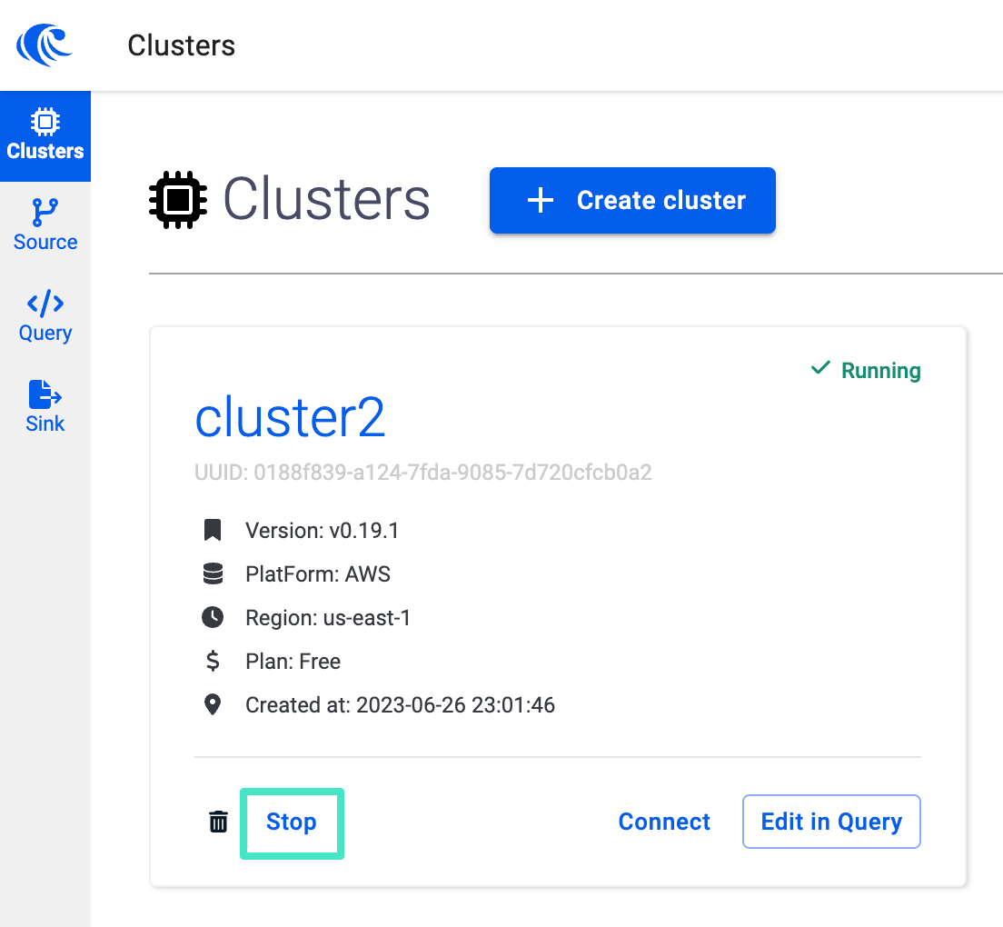 Stop a cluster