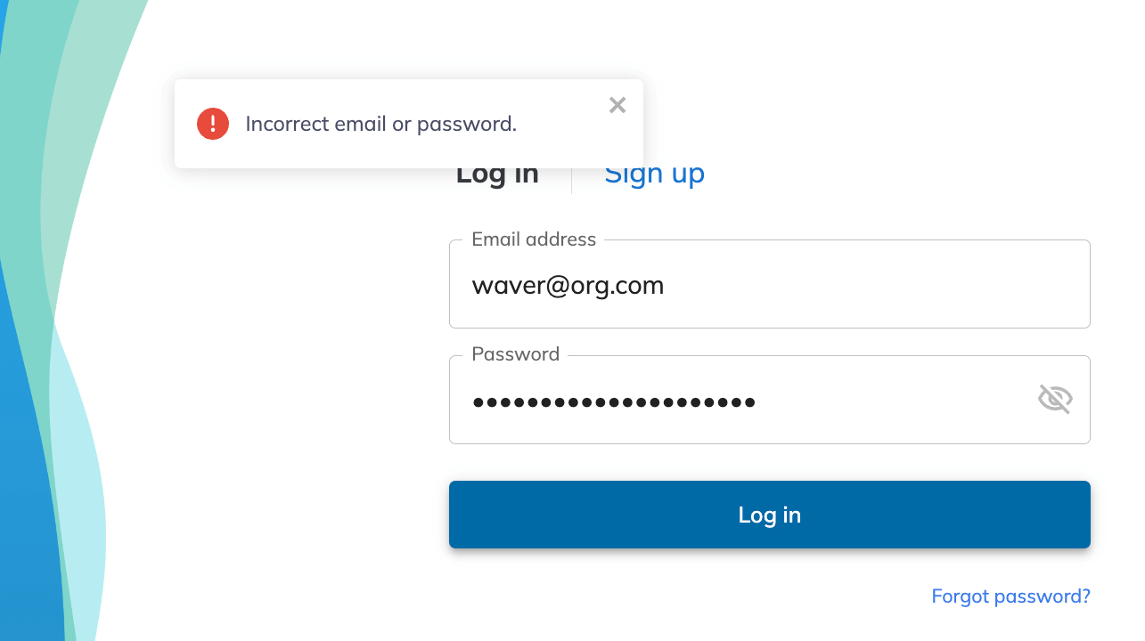 Login - Incorrect email or password